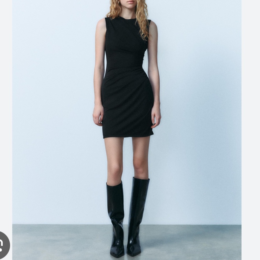 ZARA Black Ruched Sheath Mini Dress